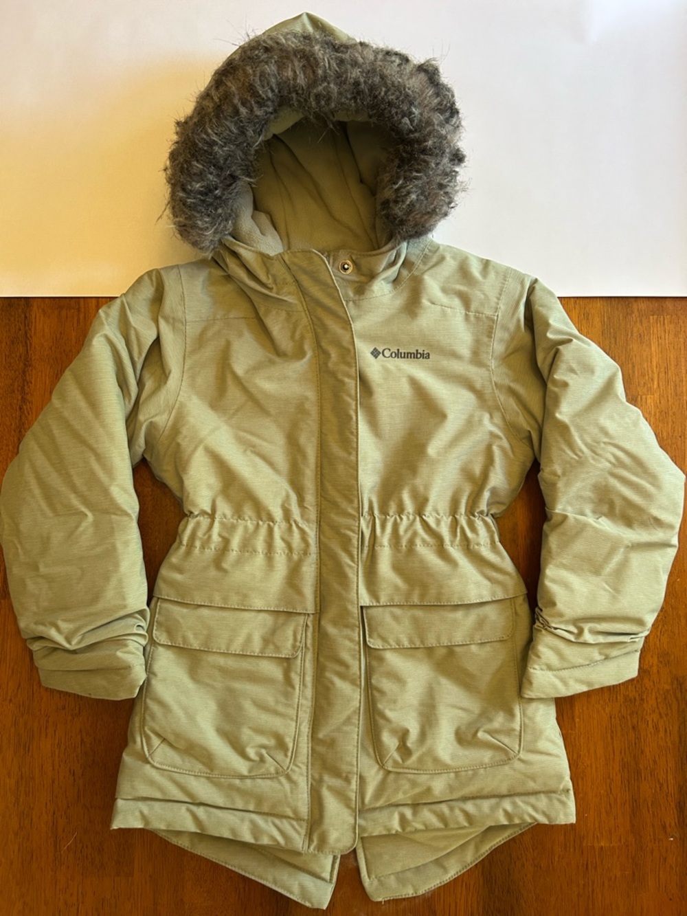 Columbia Nordic Strider II Girls XXS 4/5 Green Omni-Heat Parka Faux Fur